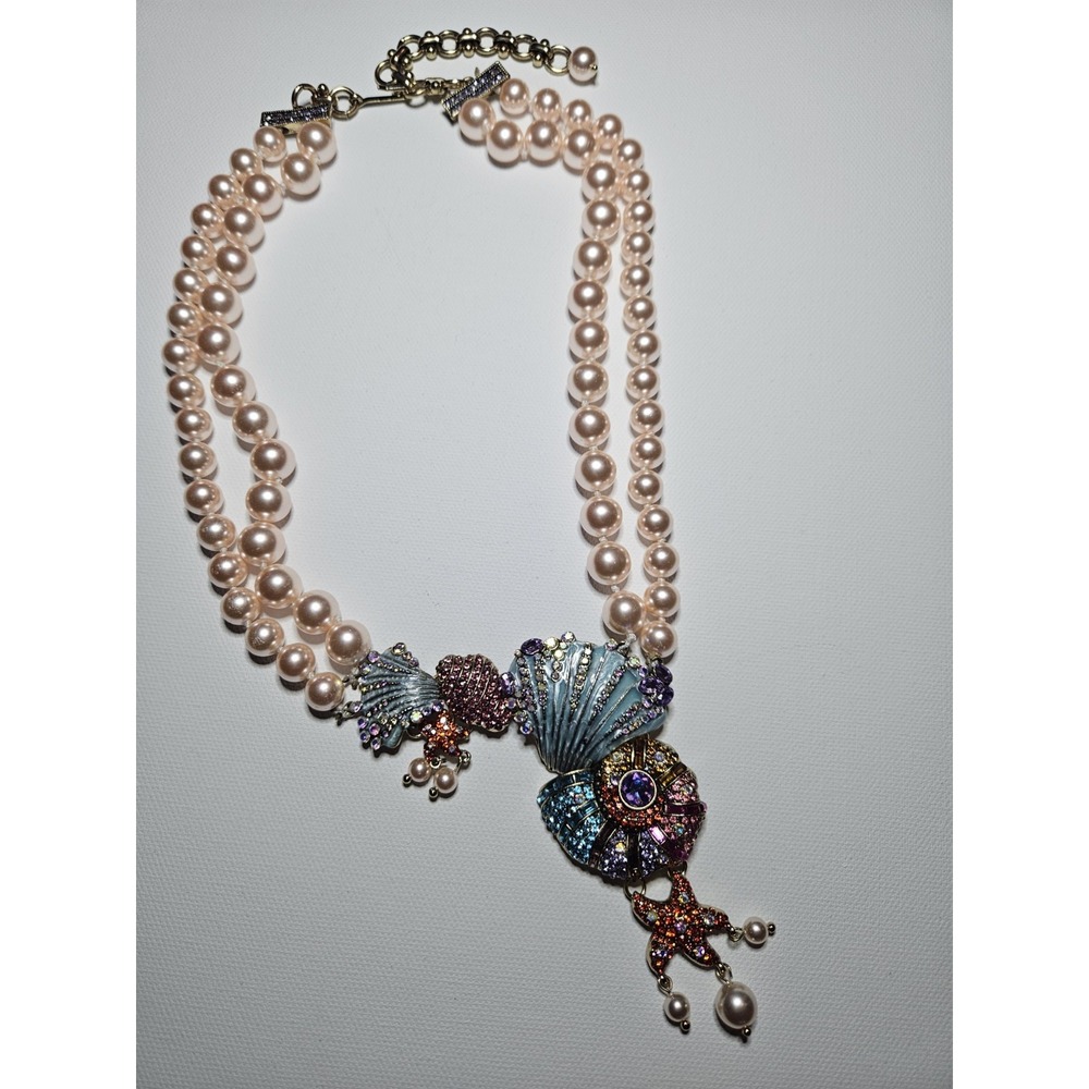 Retired Heidi Daus Ocean Statement Necklace Mermaidcore Pearl Crystal Shell